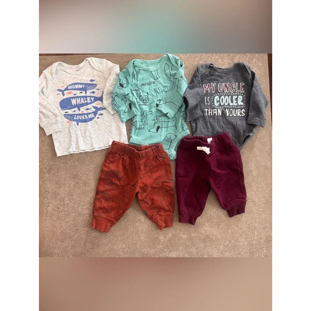 Carter's Boys 3M Fall Winter Clothes Lot 9 Pc Sleepers Bodysuits Outfit Set